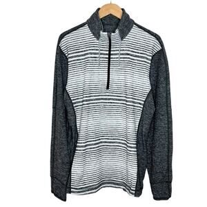Lululemon Sweat Session 1/2 Zip Pullover Gray Striped Mens Size L Athletic